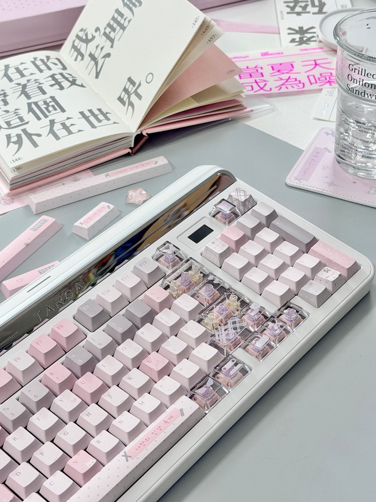 #0310 YOLO Pale Pink Light Gray Aesthetic Keycaps Set | Cute Mechanical Keyboard Keycaps
