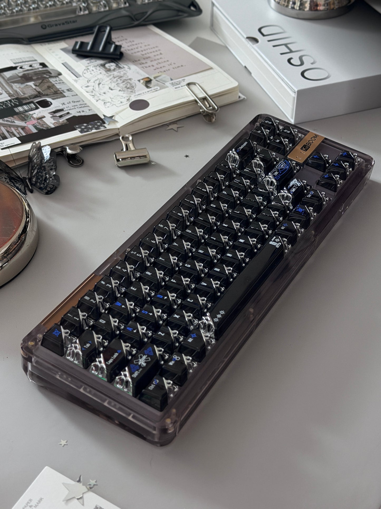 Unboxing Clearance ONLY 1 KiiBOOM Phantom 68 Black Crystal Gasket-Mounted Mechanical Keyboard & QUANTUM HONEYCOMB KEYCAPS