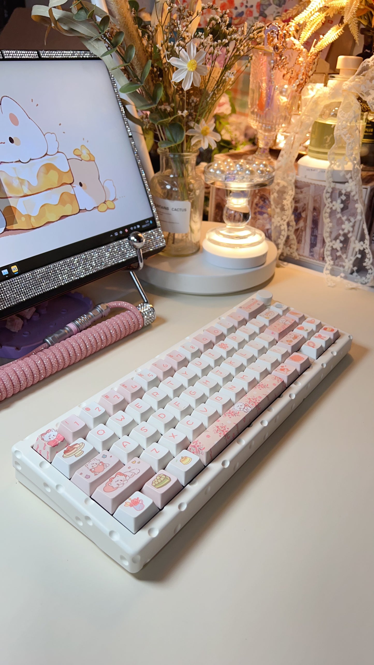 Preorder Prebuild Cheese65 Beige White Tri-mode Customized Mechanical Keyboard