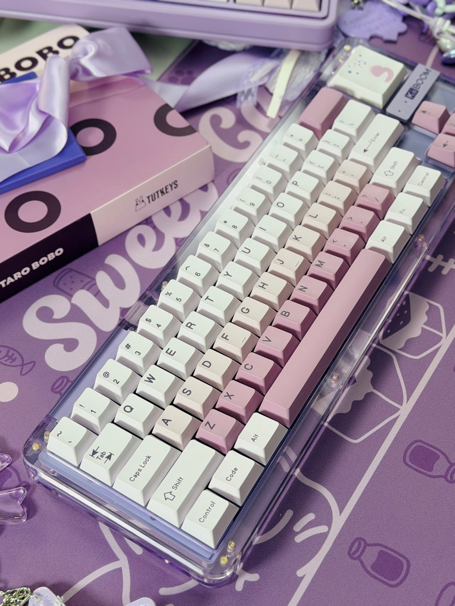 Unboxing For SALEs KiiBOOM Phantom 68 Purple Crystal Mechanical Keyboard + Taro Bobo Keycaps Alpha-A Set & Small Block