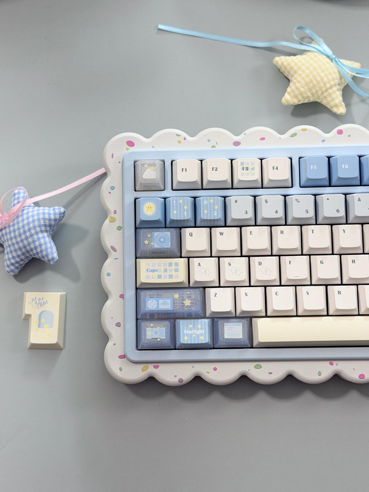 #0306 Little Starlight Keycaps | Cute Starry Sky PBT Keycap Set | Blue & White Kawaii Mechanical Keyboard Keycaps Designed By Doki Lab