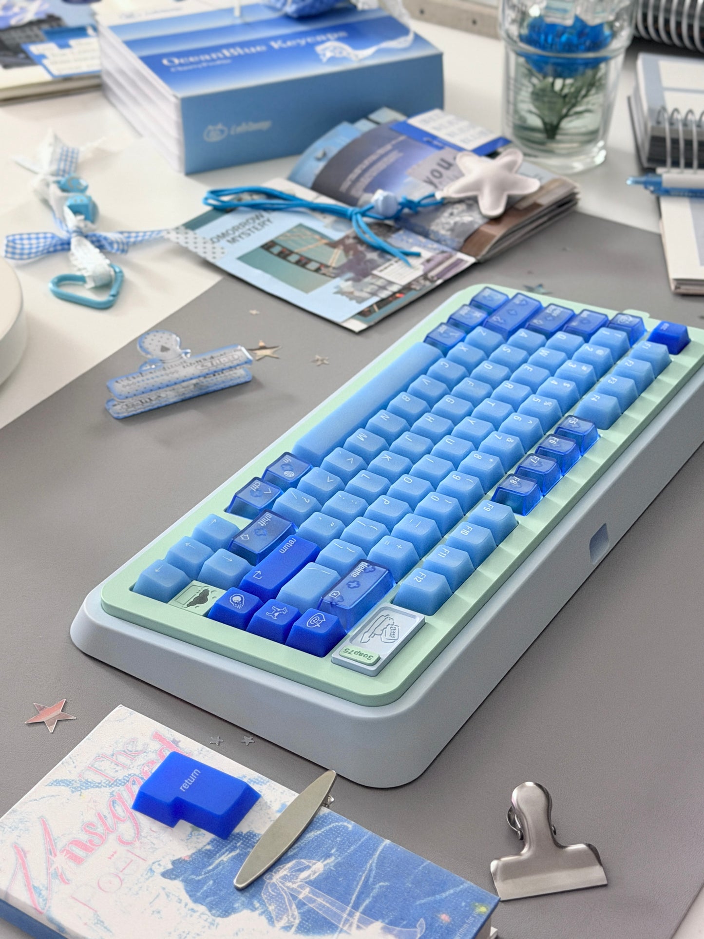 ONLY 1 Instock Prebuilt Aluminum Custom Mechanical Keyboard Blue Green Soap75 Wireless Set