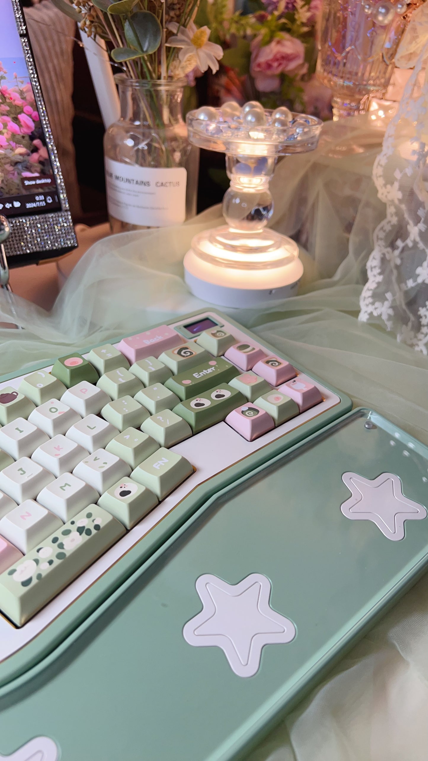 【Only 1 In-stock】Prebuilt StarAlice Pastel Green Aluminum Customized Mechanical Keyboard and Wrist Rest set