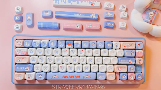 【Only 1 In-stock】Prebuilt BUFF65 Blue Pink Bunny Aluminum Customized Mechanical Keyboard