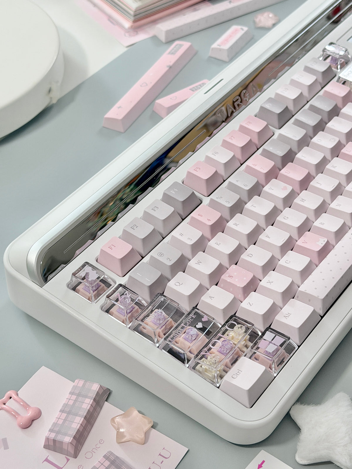 #0310 YOLO Pale Pink Light Gray Aesthetic Keycaps Set | Cute Mechanical Keyboard Keycaps