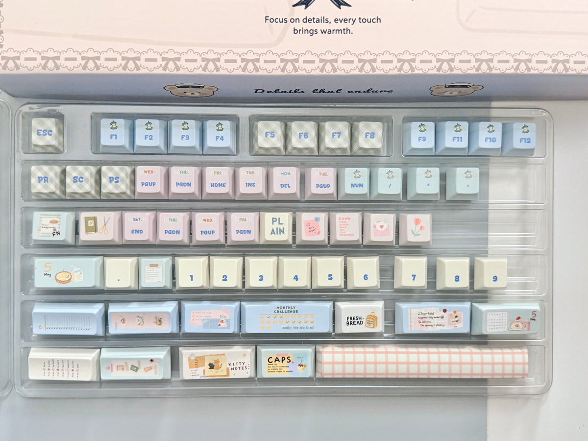 #0309 Love Journal Pastel Blue Creamy Aesthetic Keycaps Set | Cute Diary Theme Mechanical Keyboard Keycaps | Kawaii Office & Study Desk