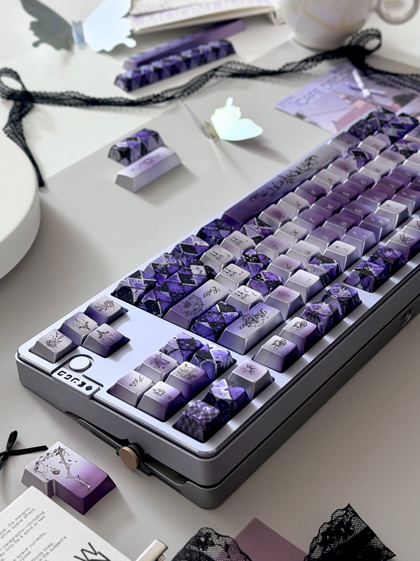 #0284 [Limited Edition] Crimson Haze Purple-Black Gloss Metallic Coated Keycaps（not medal）