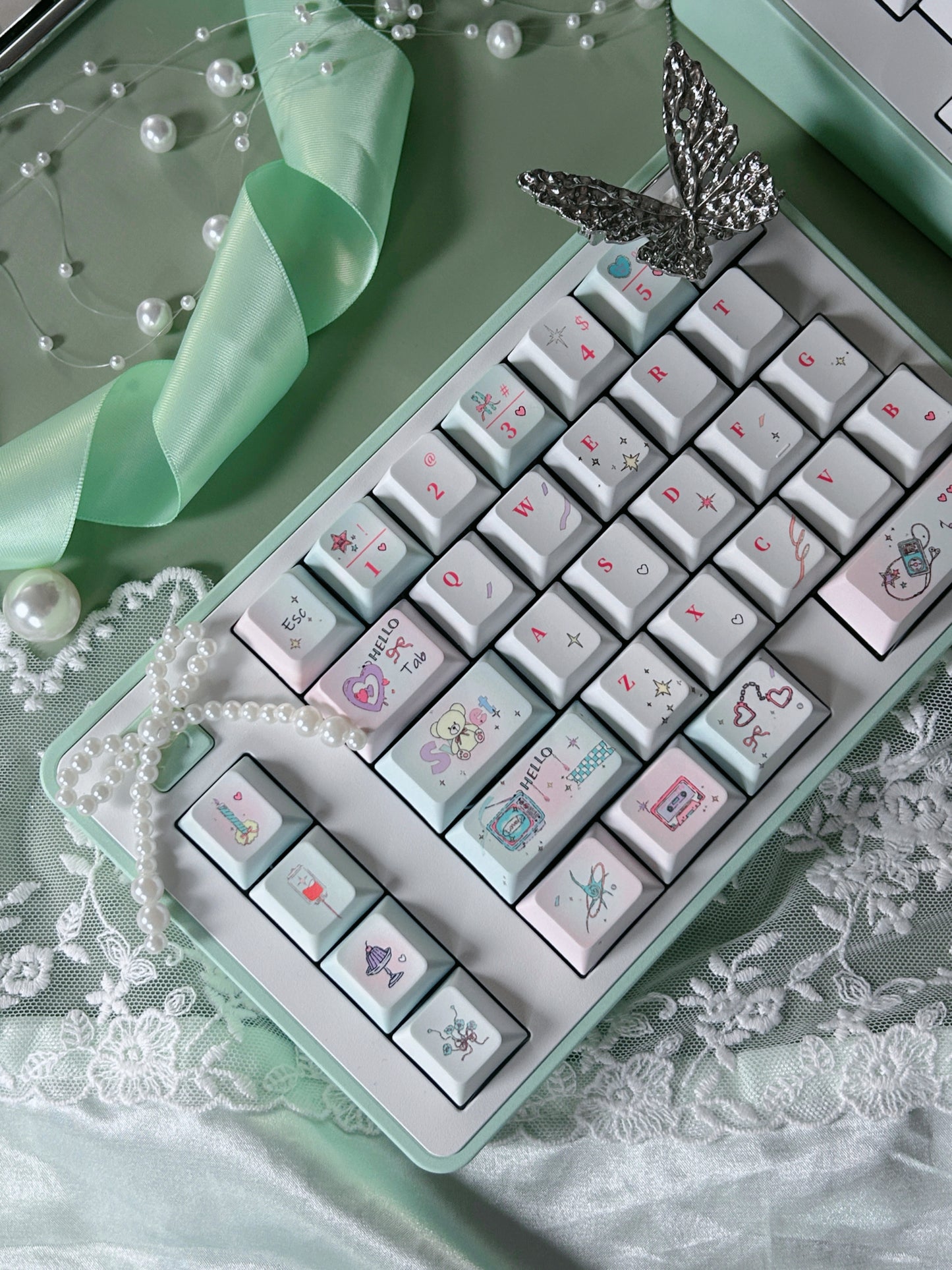 PREORDER Prebuilt Aluminum Customized Mechanical Keyboard Blockboy Split65 Mint Set With Bow Pad