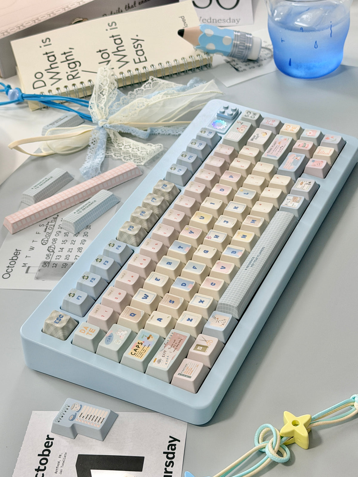 #0309 Love Journal Pastel Blue Creamy Aesthetic Keycaps Set | Cute Diary Theme Mechanical Keyboard Keycaps | Kawaii Office & Study Desk