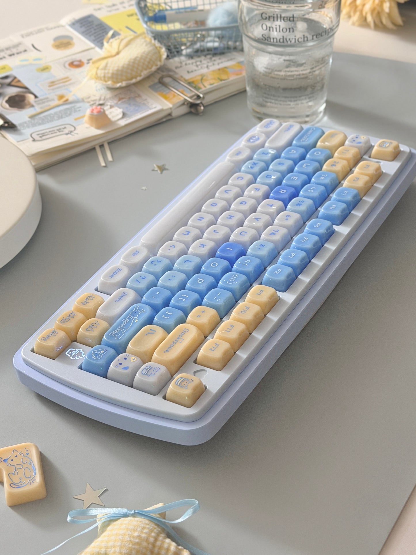 ONLY 1 Instock Prebuilt Aluminum Custom Mechanical Keyboard Yummy75 Blue Set
