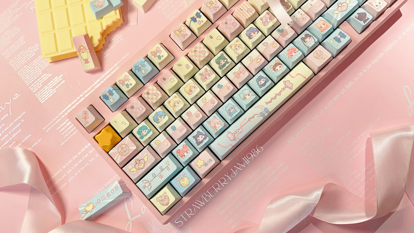 096 Sailor Moon Pastel Pink Yellow Blue Keycap Cherry Profile