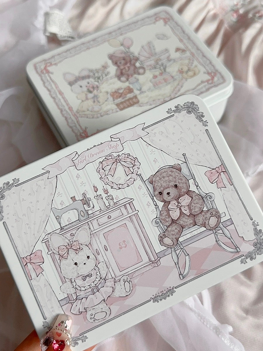 Cute little iron box ʚෆɞ(˘ᵋॢ ˘♡)˚, girl's dream rabbit bear three-inch photo desktop ornament storage box