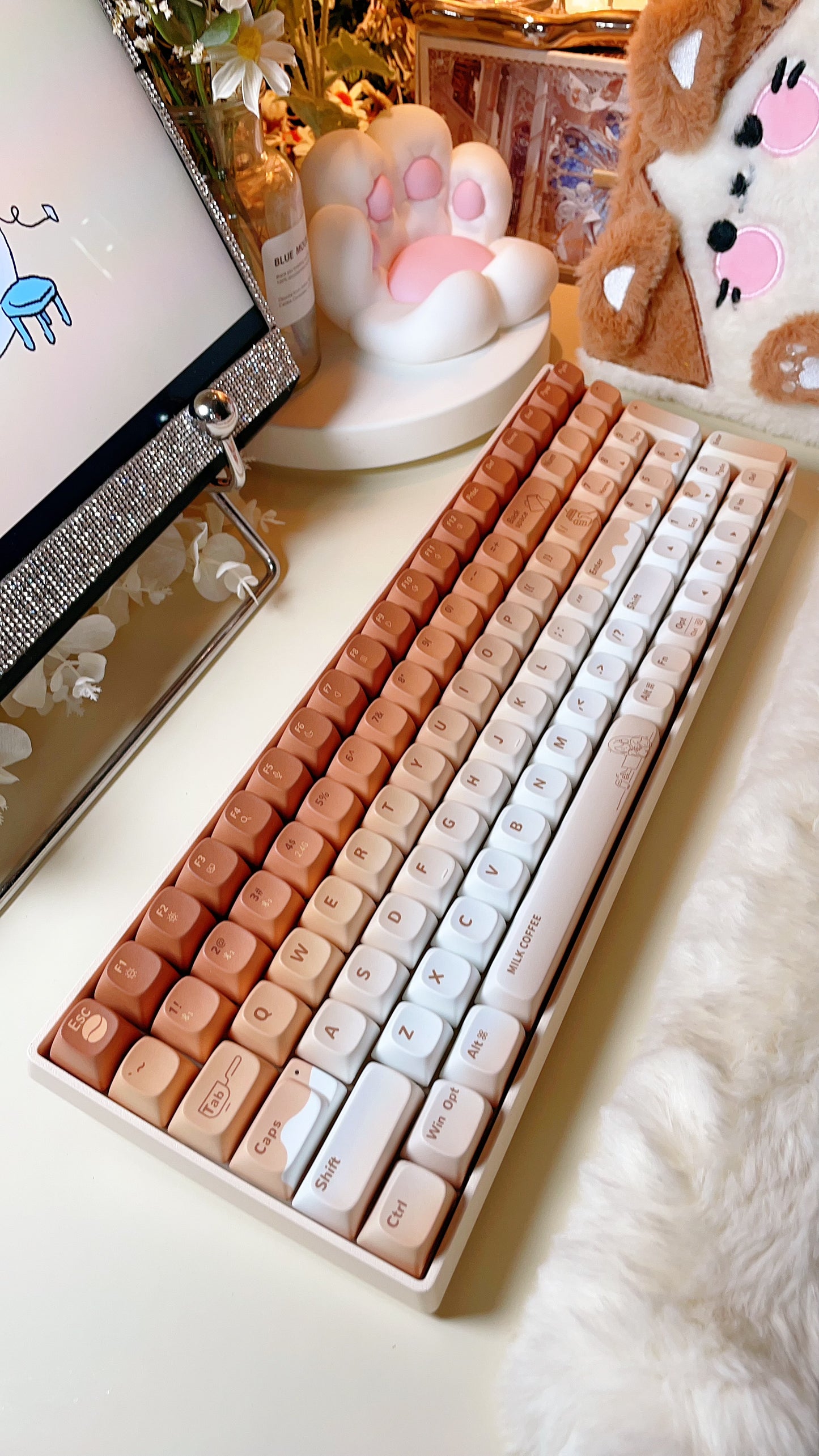 Creamy Thock Lofree milk coffee three-mode wireless Bluetooth mechanical keyboard, cute girl high-value keyboard