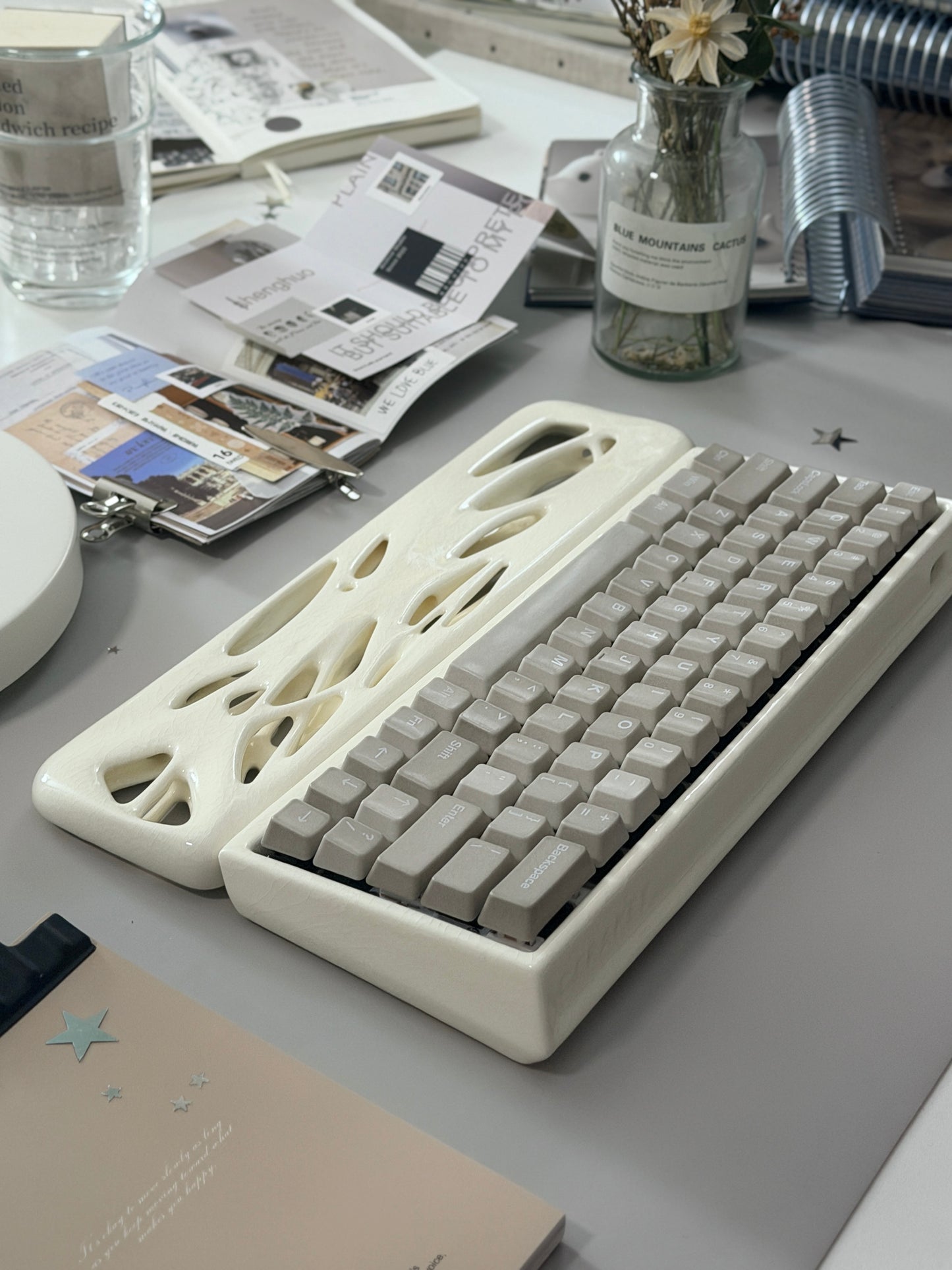 ONLY 1 Instock Full Prebuilt Peak 60 Ceramic Keyboard Case Kit White Crazed➕ Cerakey x Ellipsis Ceramic Wrist Rest ➕ Y3 Switches ➕ A & B SET-ALPHA PLUS-Matte V3 Greige With legends