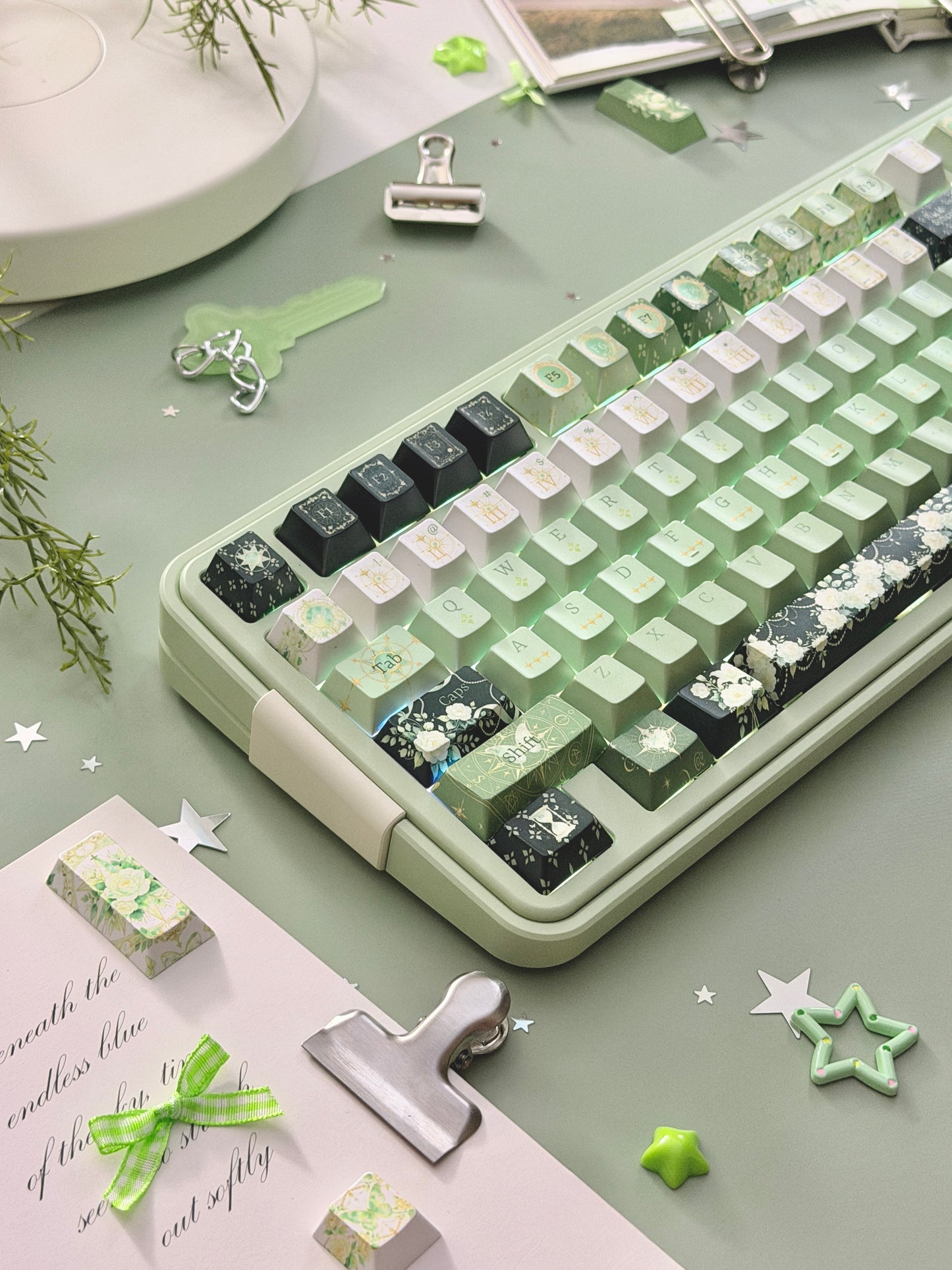 ONLY 1 Instock Prebuilt Aluminum Custom Mechanical Keyboard Bread80 Wireless Matcha Green Set