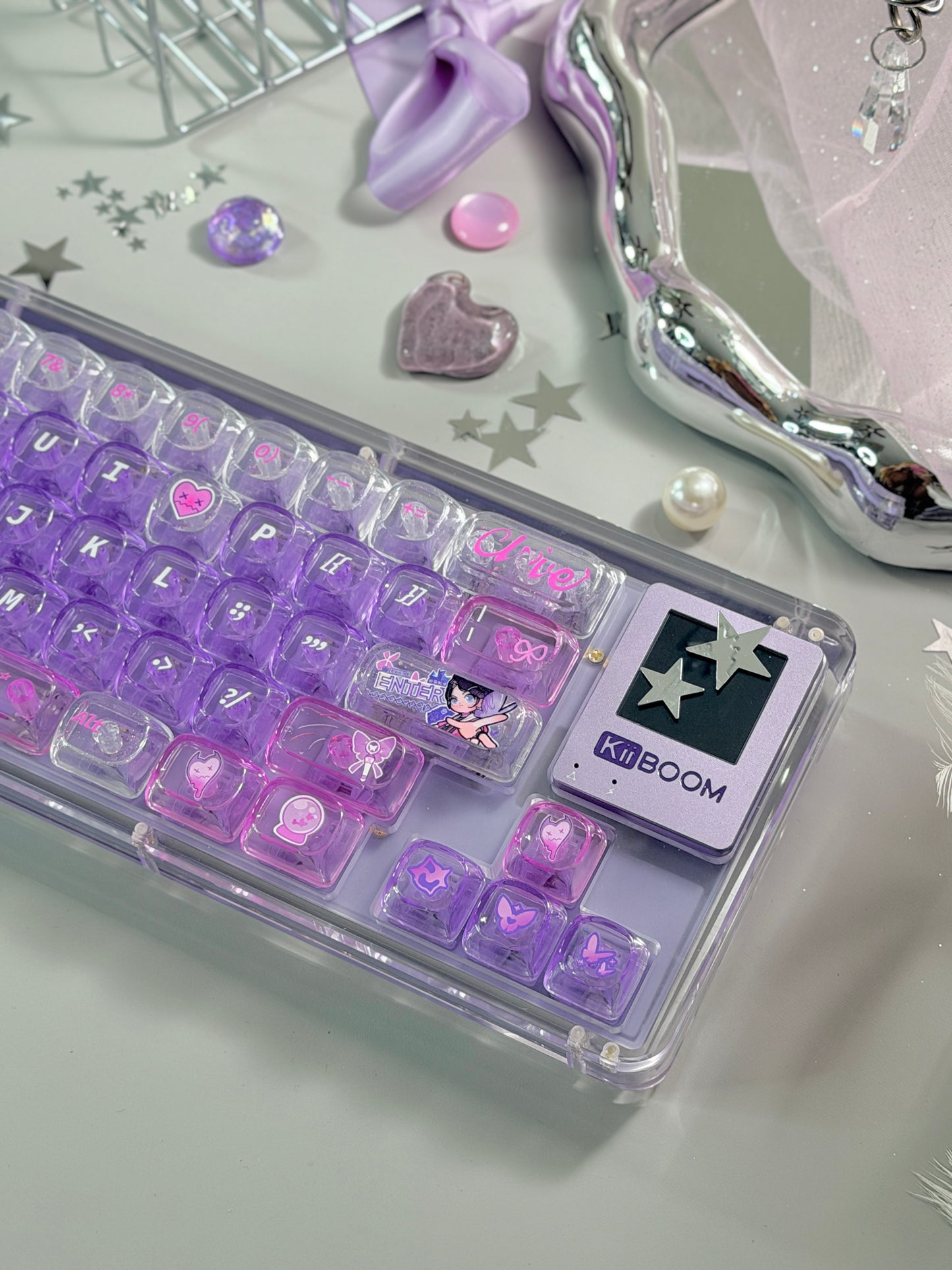 Unboxing Sample For Sale ONLY 1 Instock KiiBOOM Phantom 64 Crystal Acrylic Keyboard + custom Keycaps