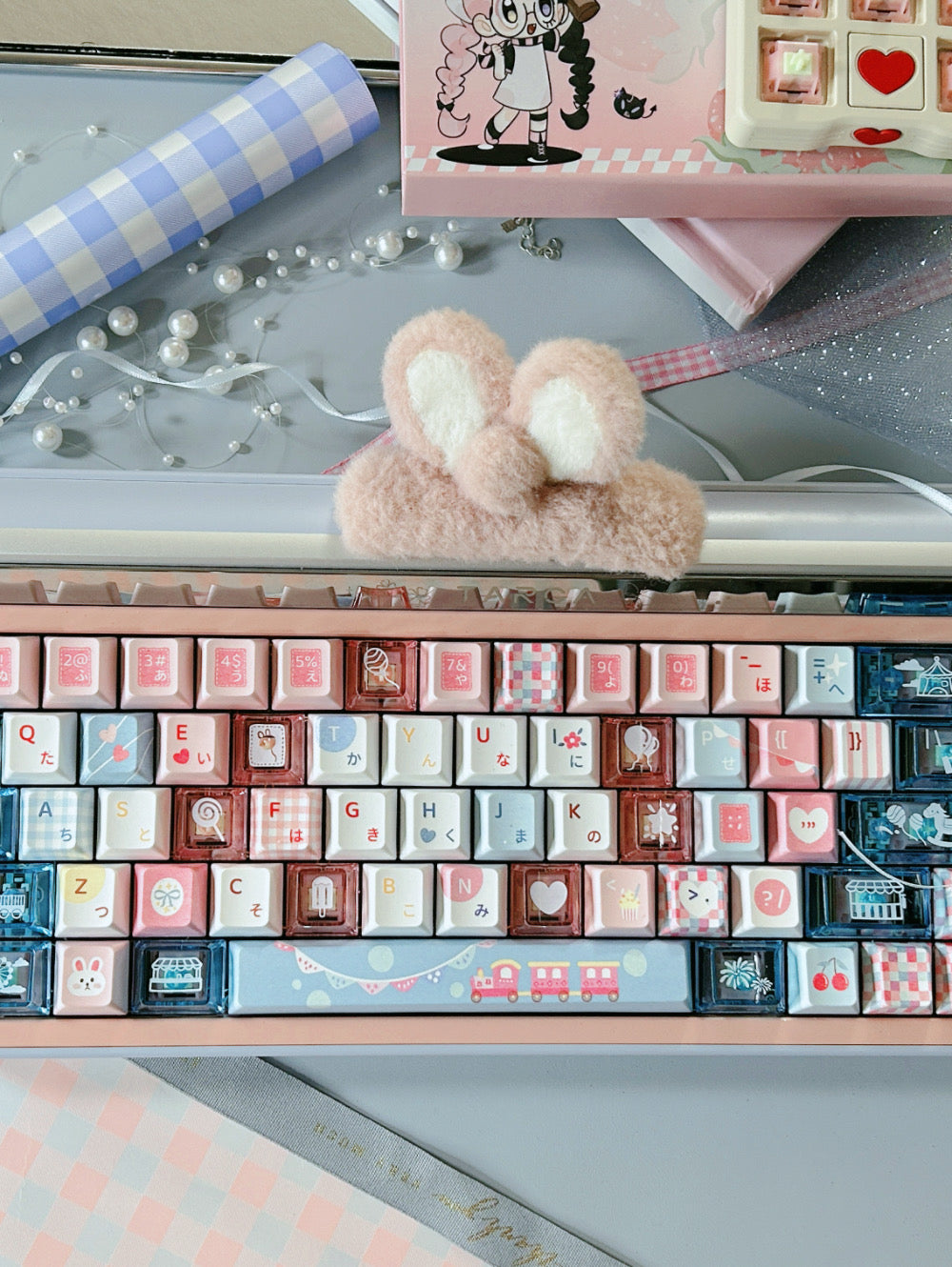 ONLY 1 Instock Prebuilt Aluminum Customized Mechanical Keyboard Targa65 Pink Blue Set（with switch & Keycap）