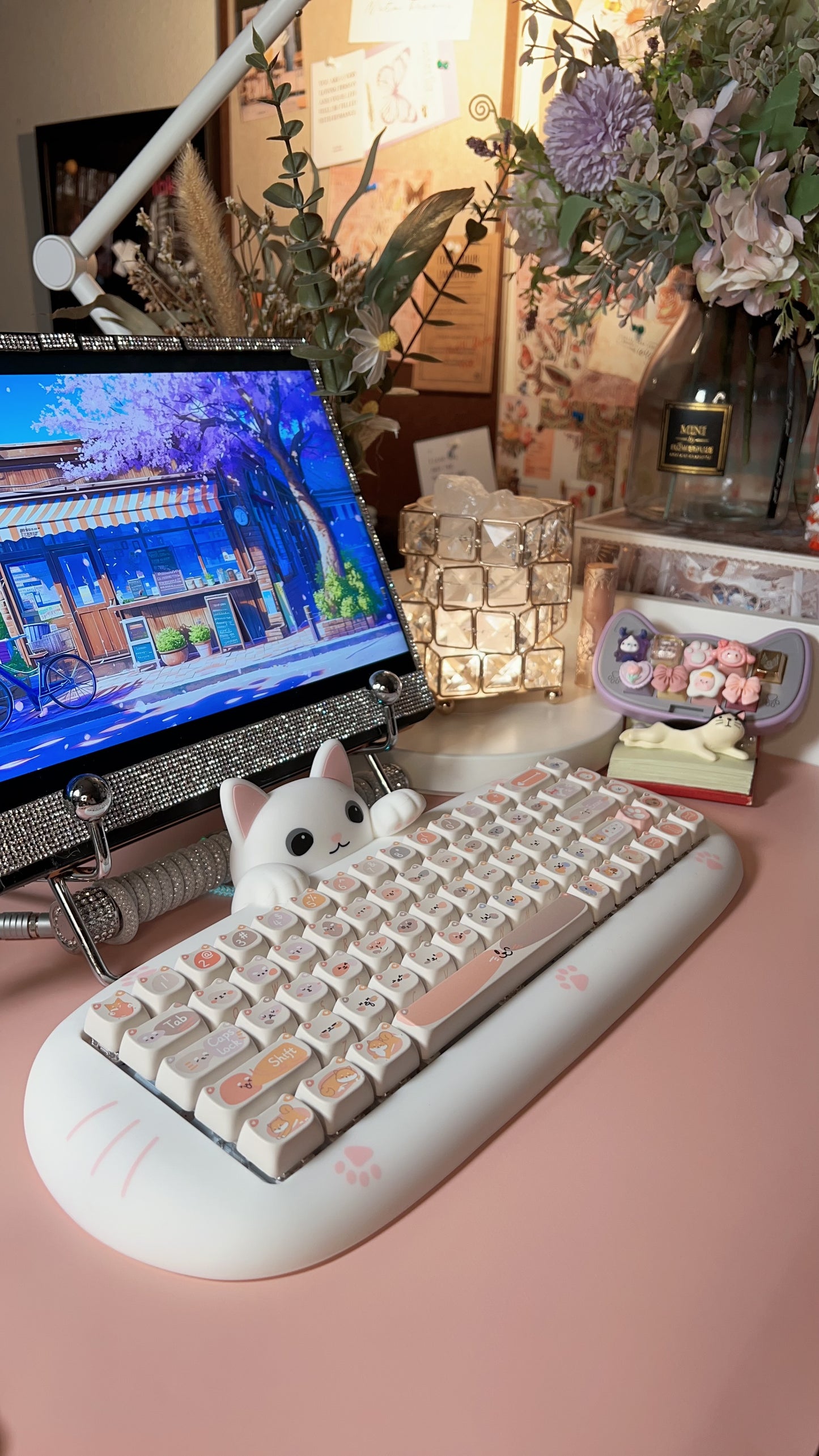 「Fully Assembled」Silicon White Cat Kitty Meow Customized Keyboard