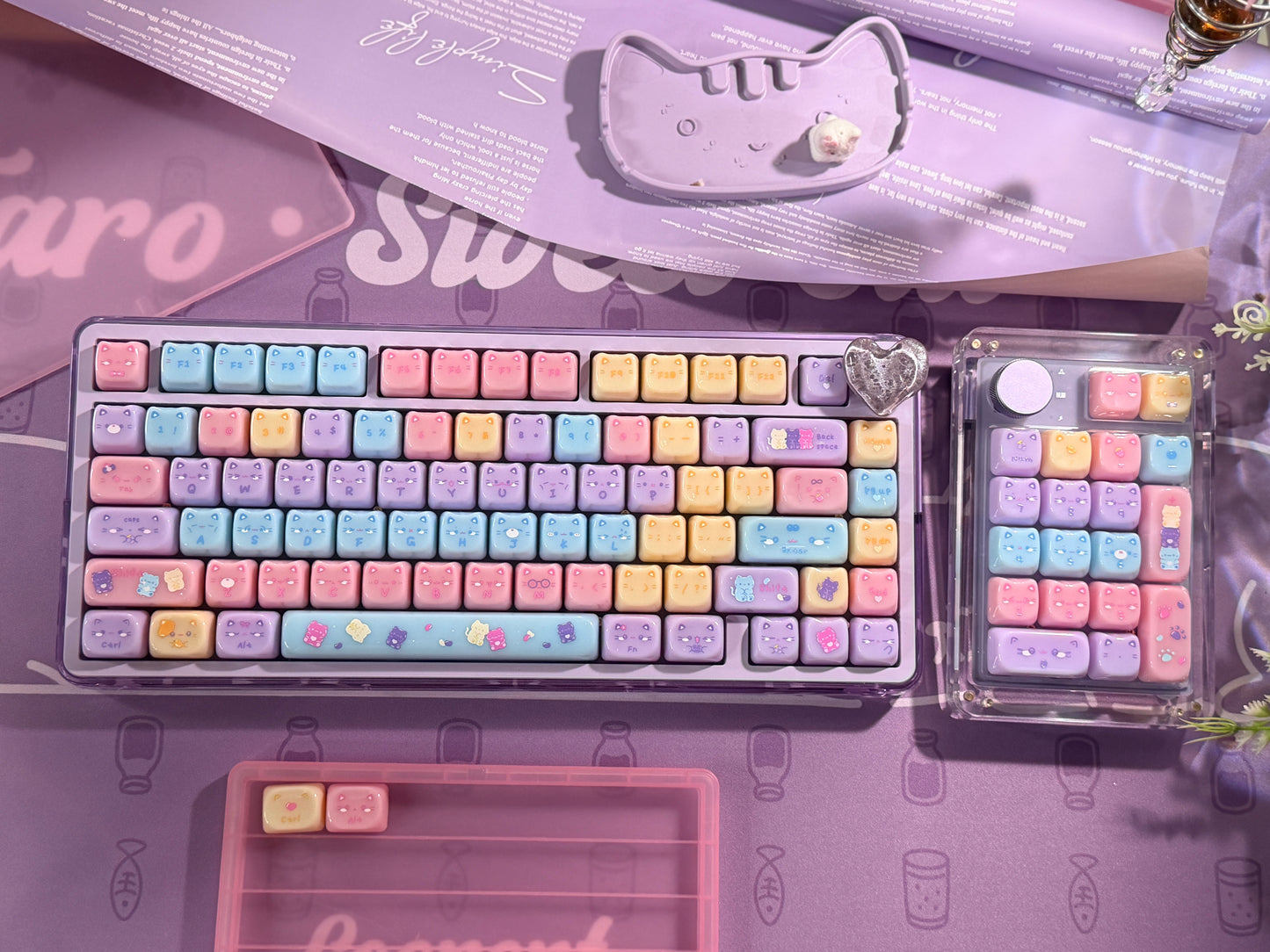 Unboxing Clearance ONLY 1 Instock Meow Pudding PC Keycap Set ➕KiiBOOM Breeze75 Purple Mechanical Keyboard ➕ Phantom 21 Number Pad
