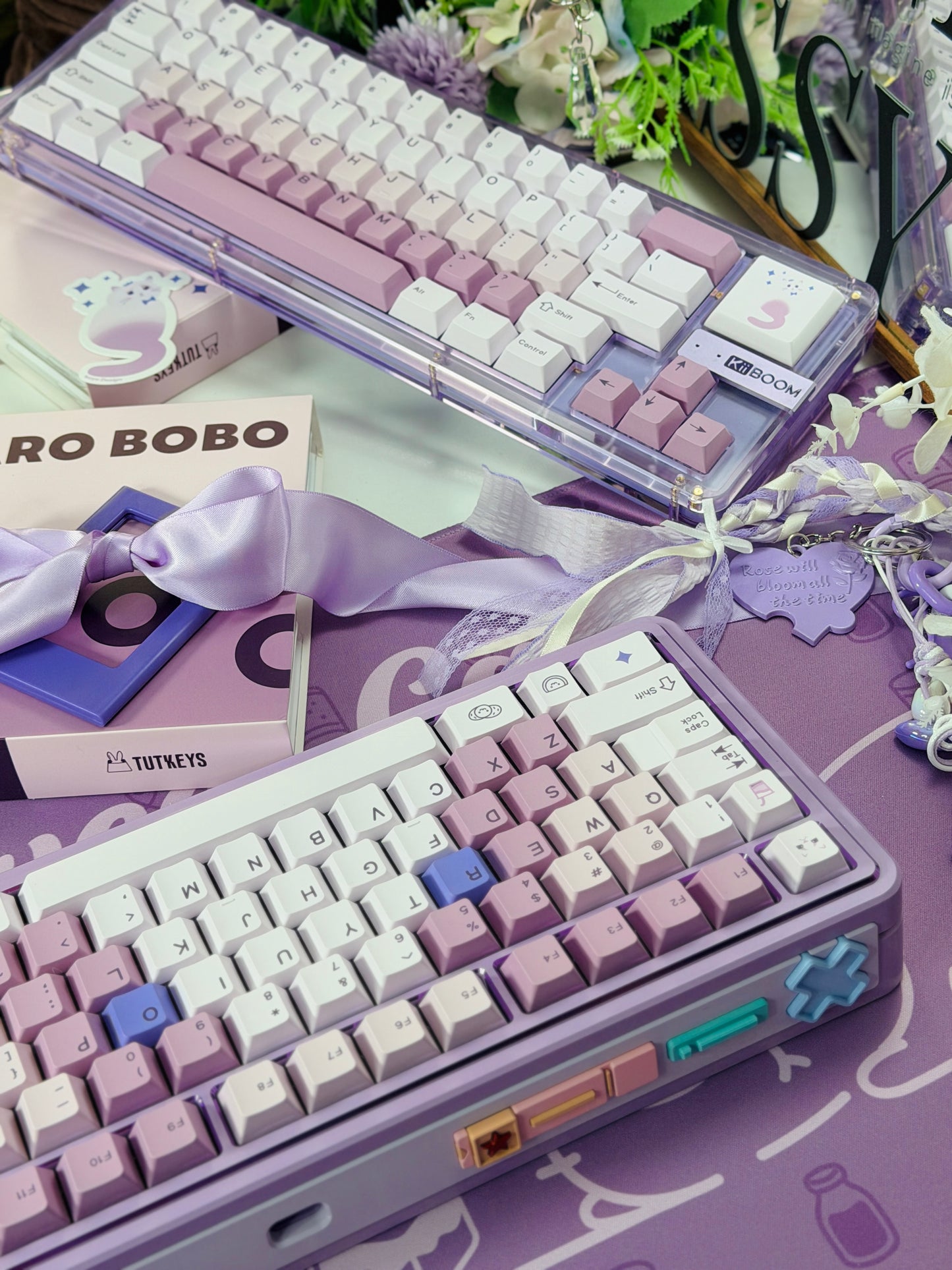 ONLY 1 Instock Prebuilt Aluminum Custom Mechanical Keyboard Polaris80 Purple Set