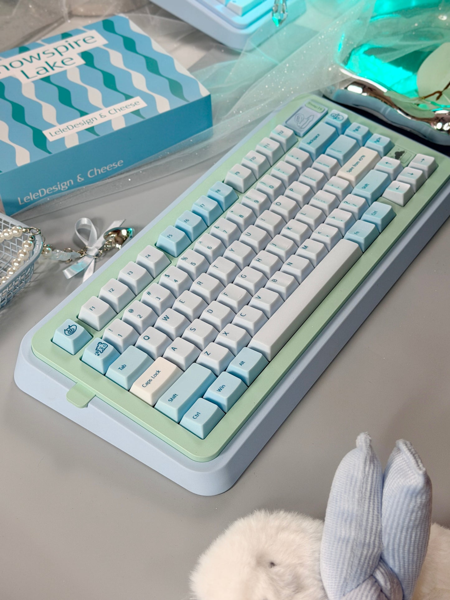 ONLY 1 Instock Prebuilt Aluminum Customized Mechanical Keyboard Blue Green Soap75 ➕ Pad