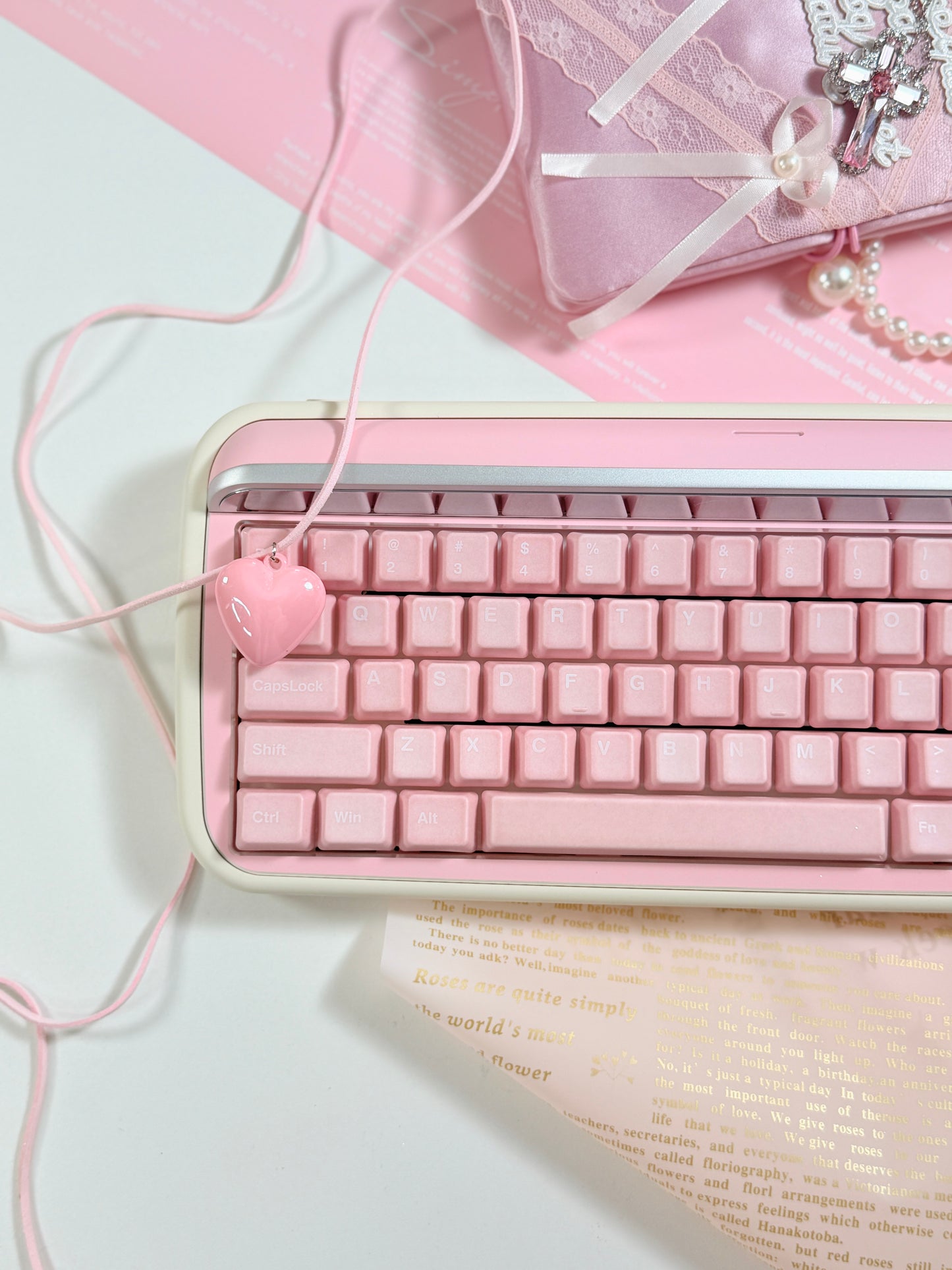ONLY 1 Instock Prebuilt Aluminum Customized Mechanical Keyboard Rollo75 Pale Pink Cerakey Matte Keycaps Set