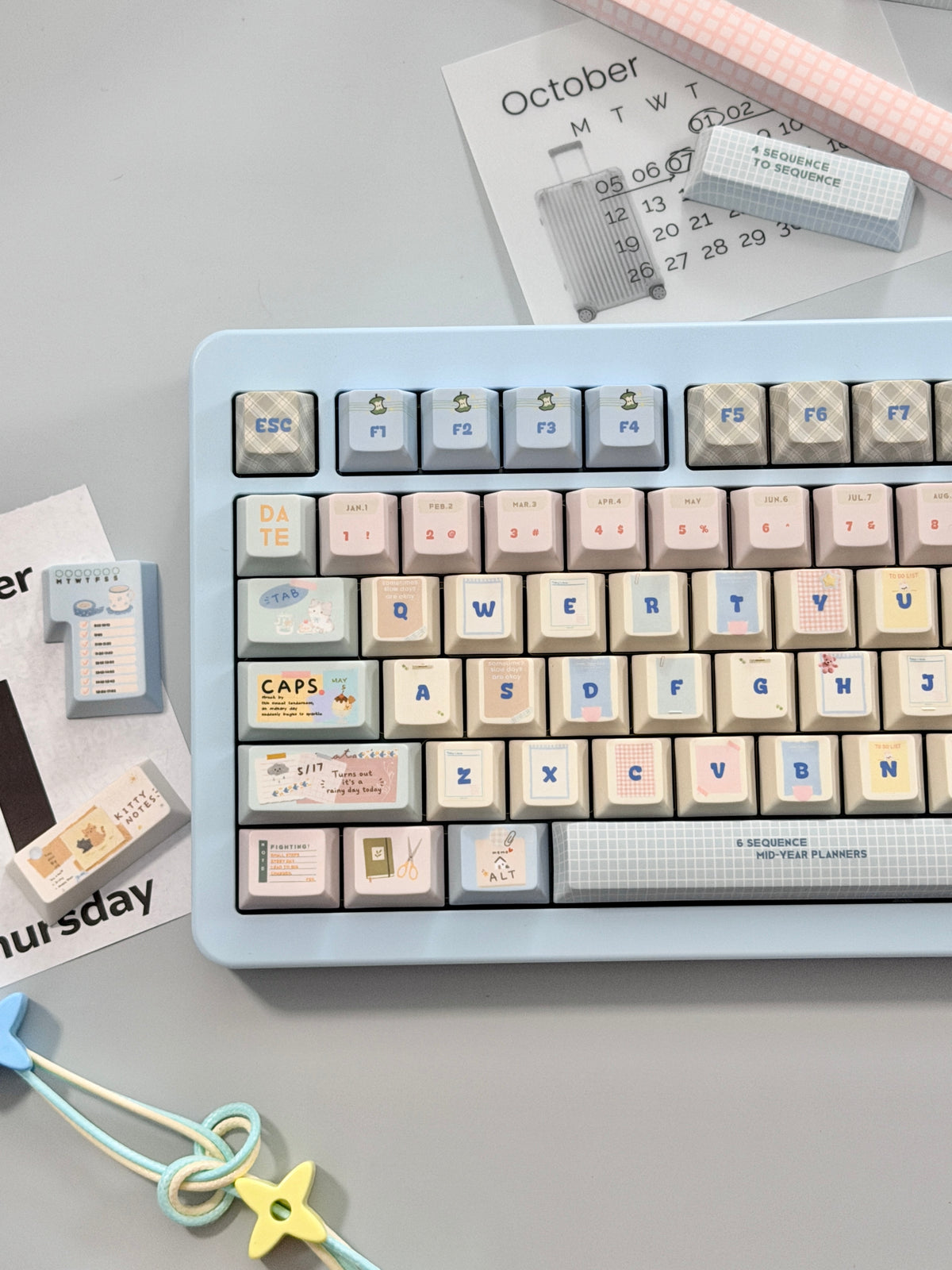 #0309 Love Journal Pastel Blue Creamy Aesthetic Keycaps Set | Cute Diary Theme Mechanical Keyboard Keycaps | Kawaii Office & Study Desk