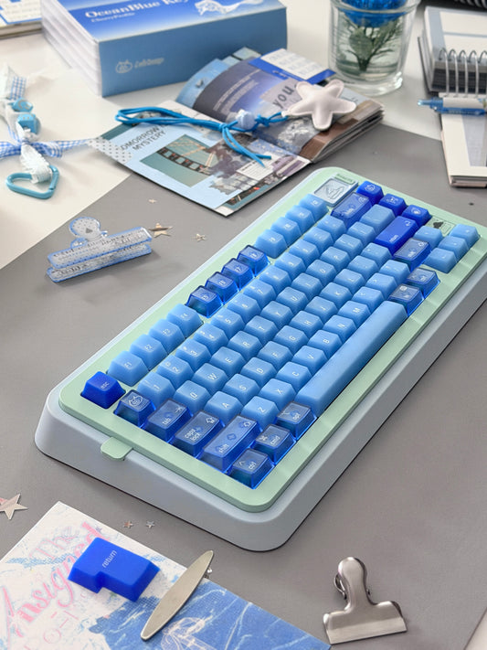 ONLY 1 Instock Prebuilt Aluminum Custom Mechanical Keyboard Blue Green Soap75 Wireless Set