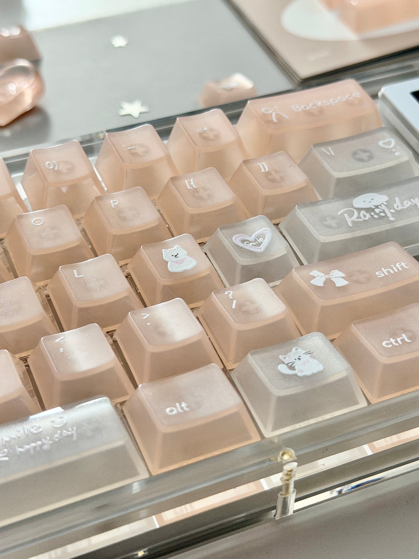Unboxing Sample For Sale ONLY 1 Instock KiiBOOM Phantom 64 Clear Crystal Acrylic Keyboard + custom Peach Pink Keycaps