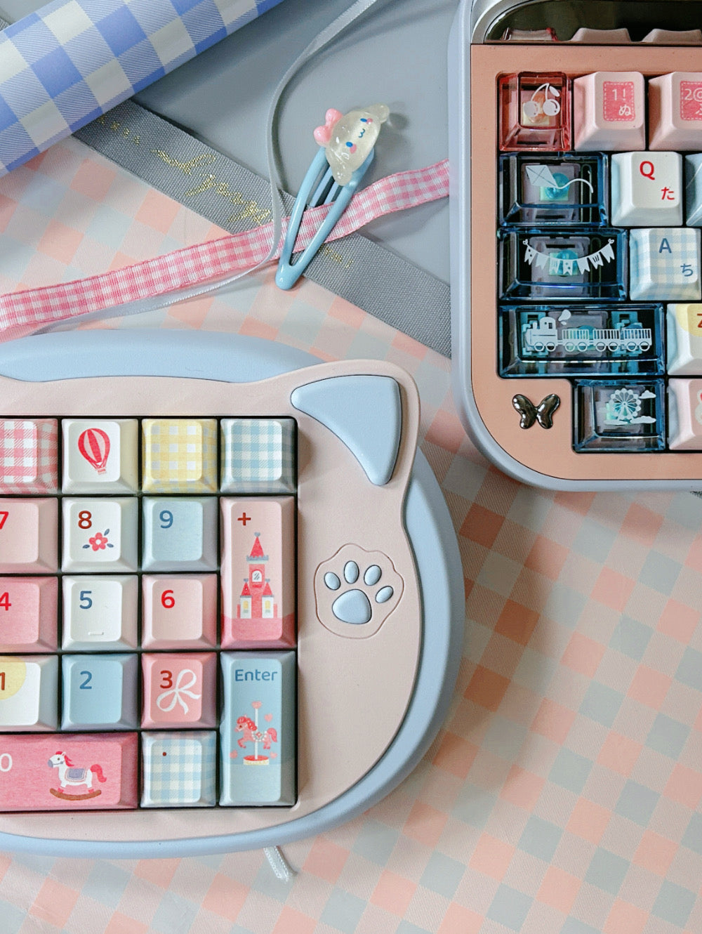 ONLY 1 Instock Prebuilt Aluminum Customized Mechanical Keyboard Targa65 Pink Blue Set（with switch & Keycap）