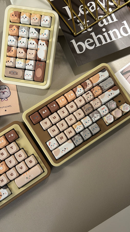 137 SOULCAT Cat Stacked Cute Cat Ears Cream Brown Keycaps