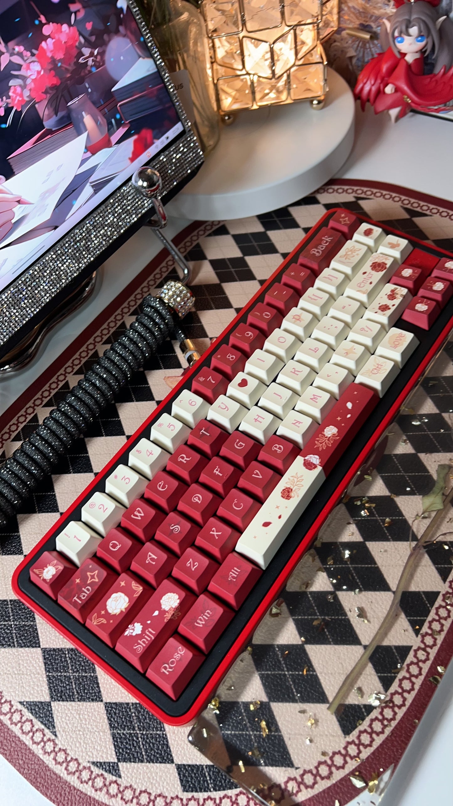 【Preorder】Prebuilt Aluminum Black Red Rose Customized Mechanical Keyboard