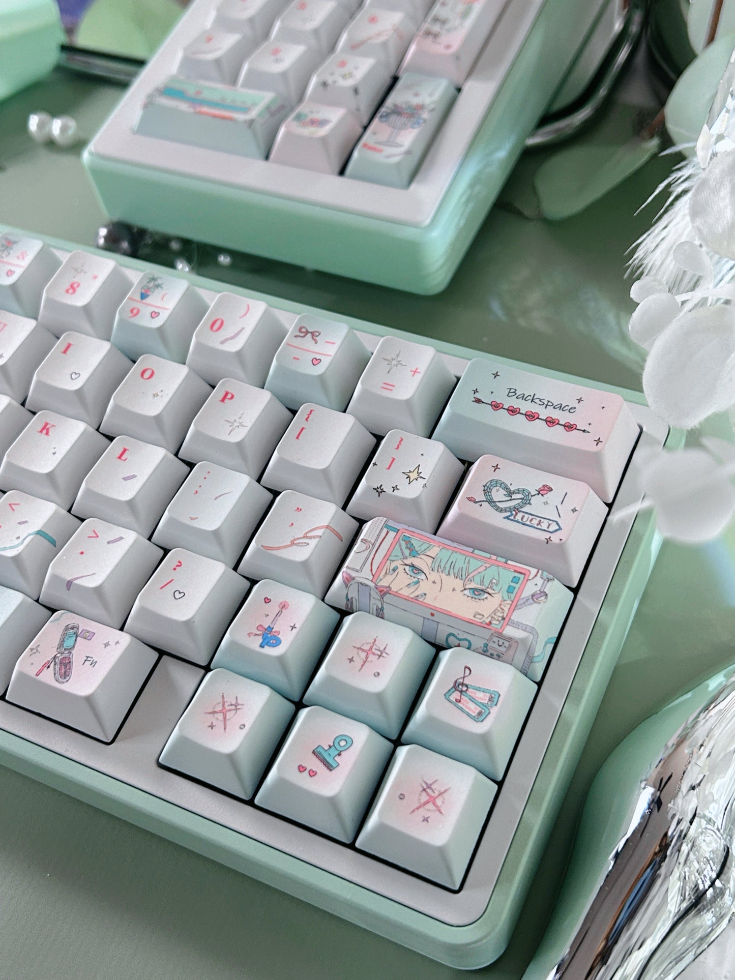 PREORDER Prebuilt Aluminum Customized Mechanical Keyboard Blockboy Split65 Mint Set With Bow Pad
