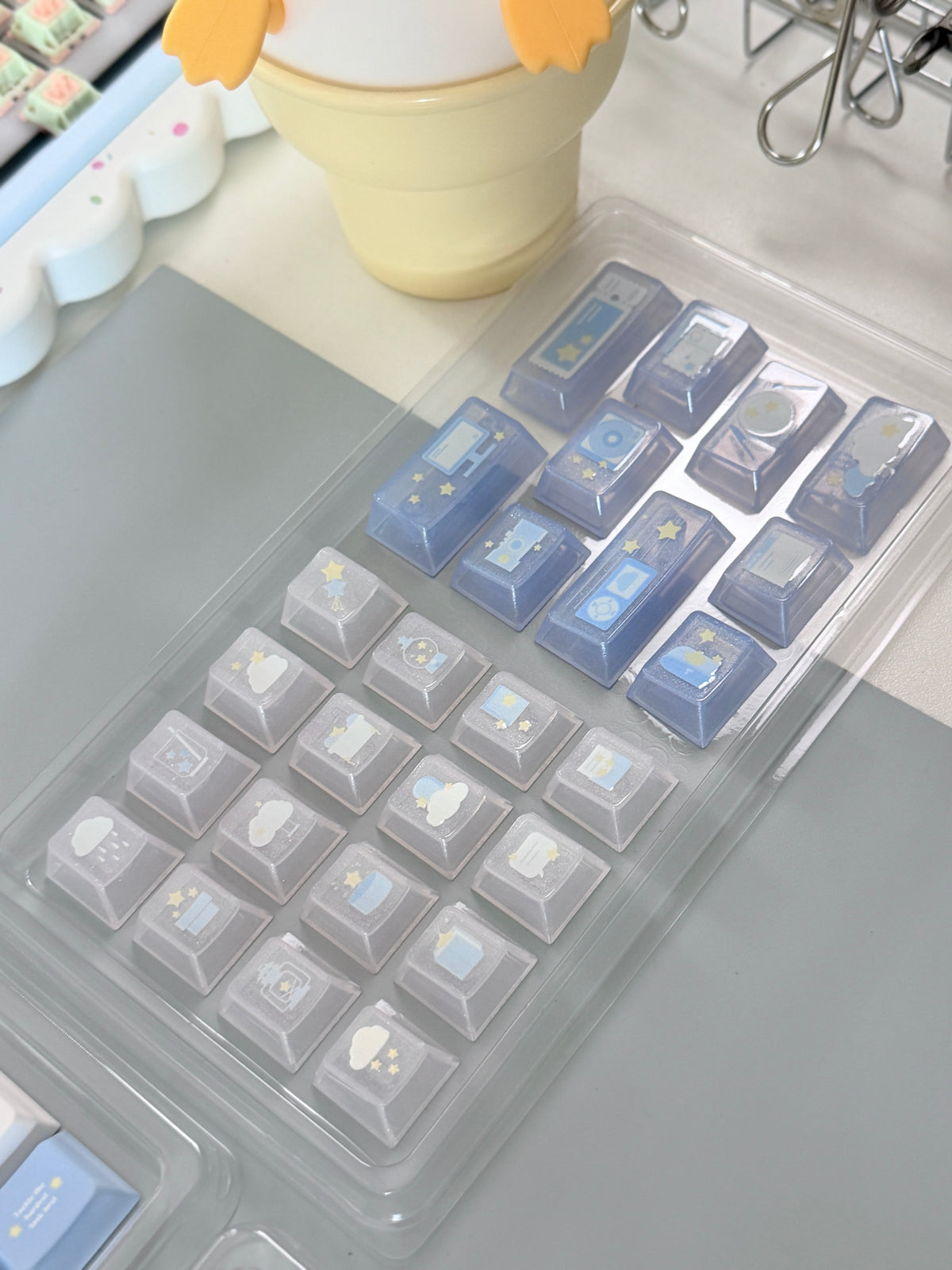 #0306 Little Starlight Keycaps | Cute Starry Sky PBT Keycap Set | Blue & White Kawaii Mechanical Keyboard Keycaps Designed By Doki Lab