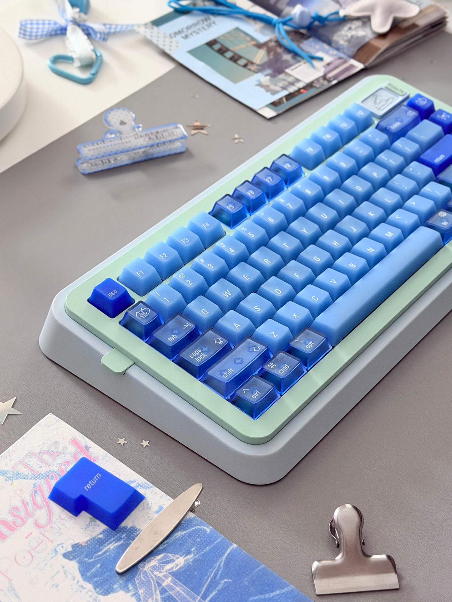 ONLY 1 Instock Prebuilt Aluminum Custom Mechanical Keyboard Blue Green Soap75 Wireless Set