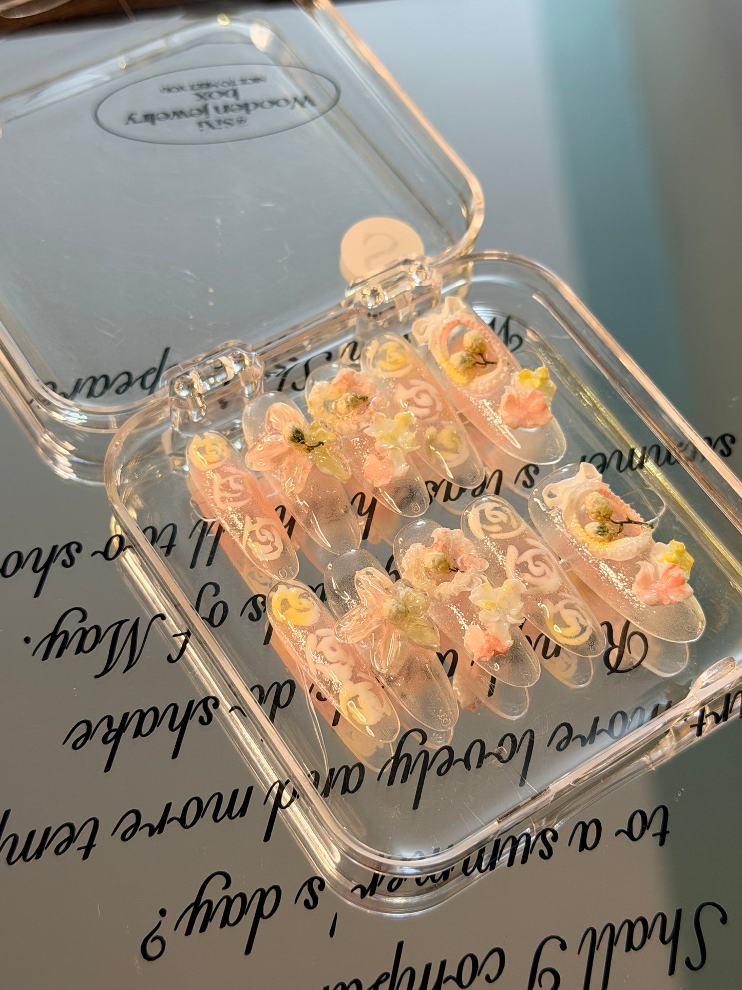 ONLY 1 Left Handmade False Nails Green Pink Oval Fairy Forest 3D Flower Rococo Style Press On Nails（#884）