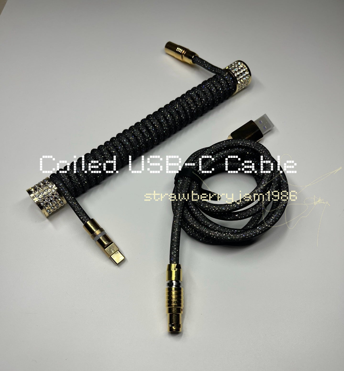 strawberryjam1986 diamond silver/gold coiled mechanical keyboard cable set