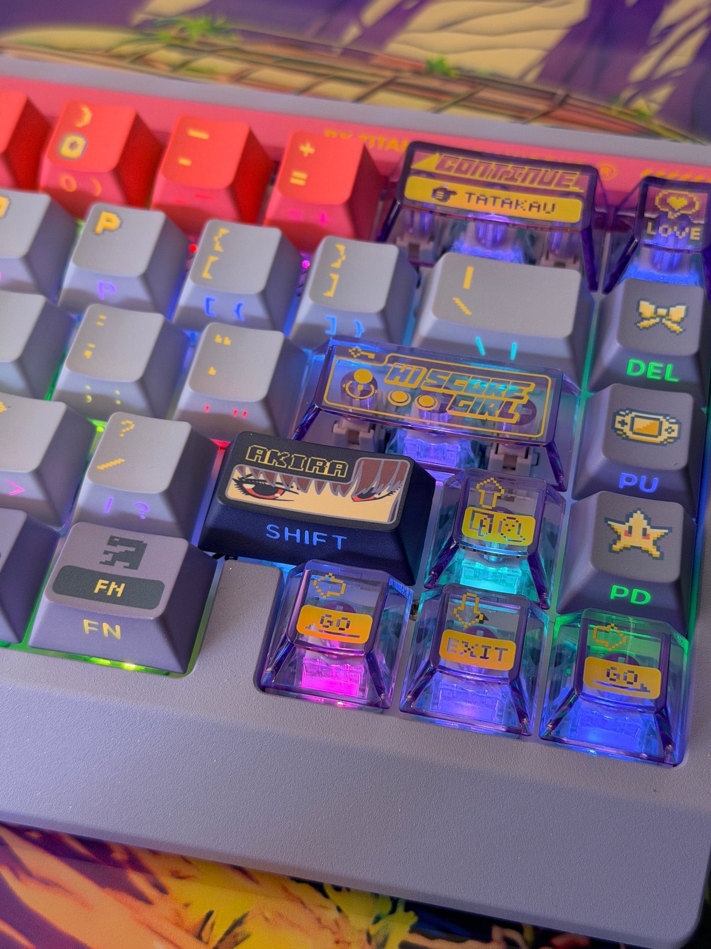 Unboxing Clearance TITAN68HE Purple Pink Magnetic Switch RGB Gaming Keyboard HI SCORE GIRL KEYCAPS