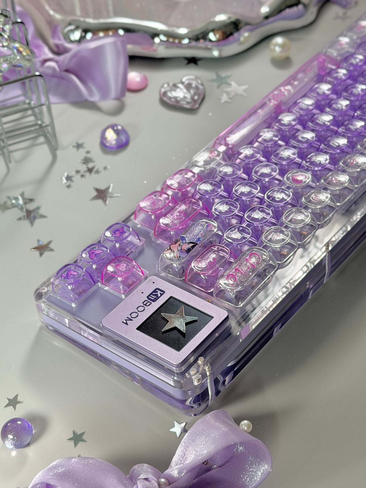 Unboxing Sample For Sale ONLY 1 Instock KiiBOOM Phantom 64 Crystal Acrylic Keyboard + custom Keycaps