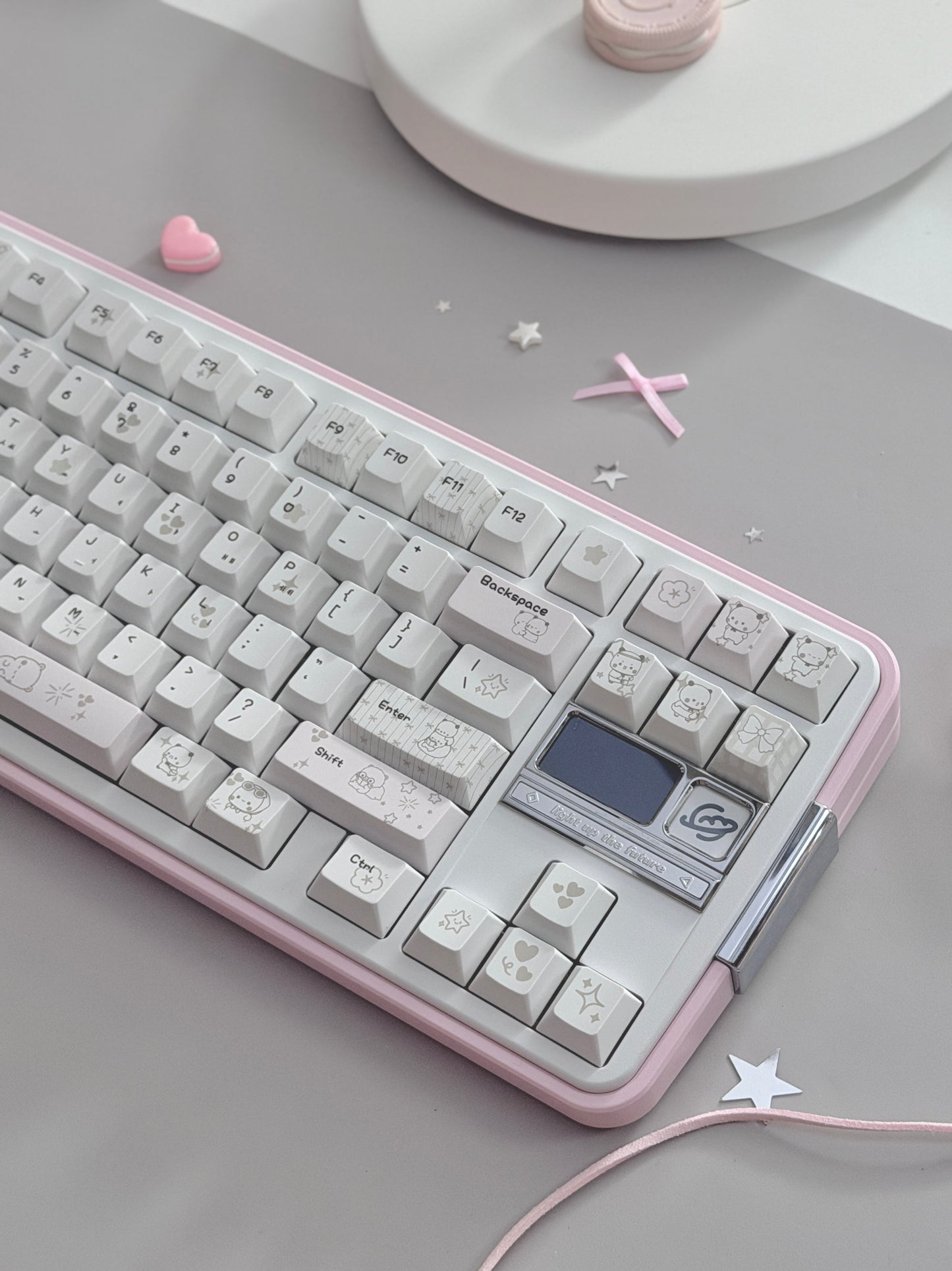 ONLY 1 Instock Prebuilt Aluminum Custom Mechanical Keyboard Bread80 Wireless Pale Pink & White Set