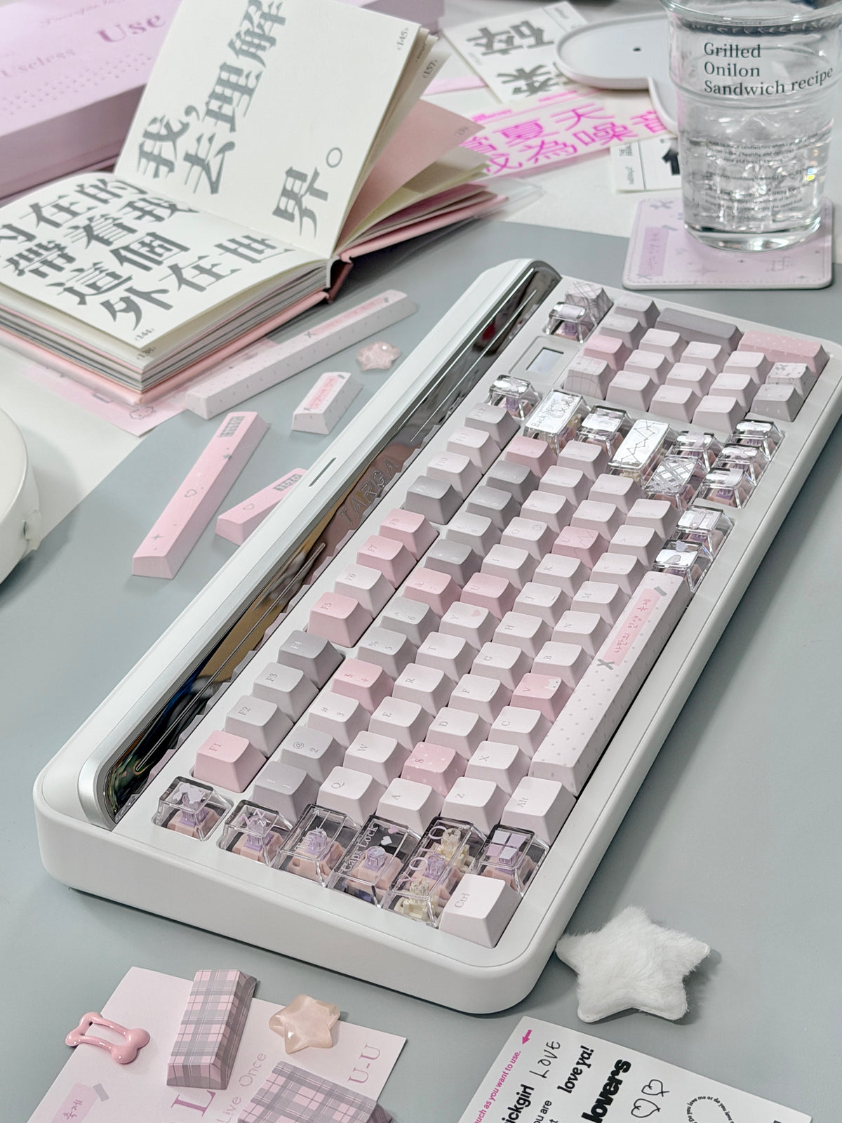 #0310 YOLO Pale Pink Light Gray Aesthetic Keycaps Set | Cute Mechanical Keyboard Keycaps