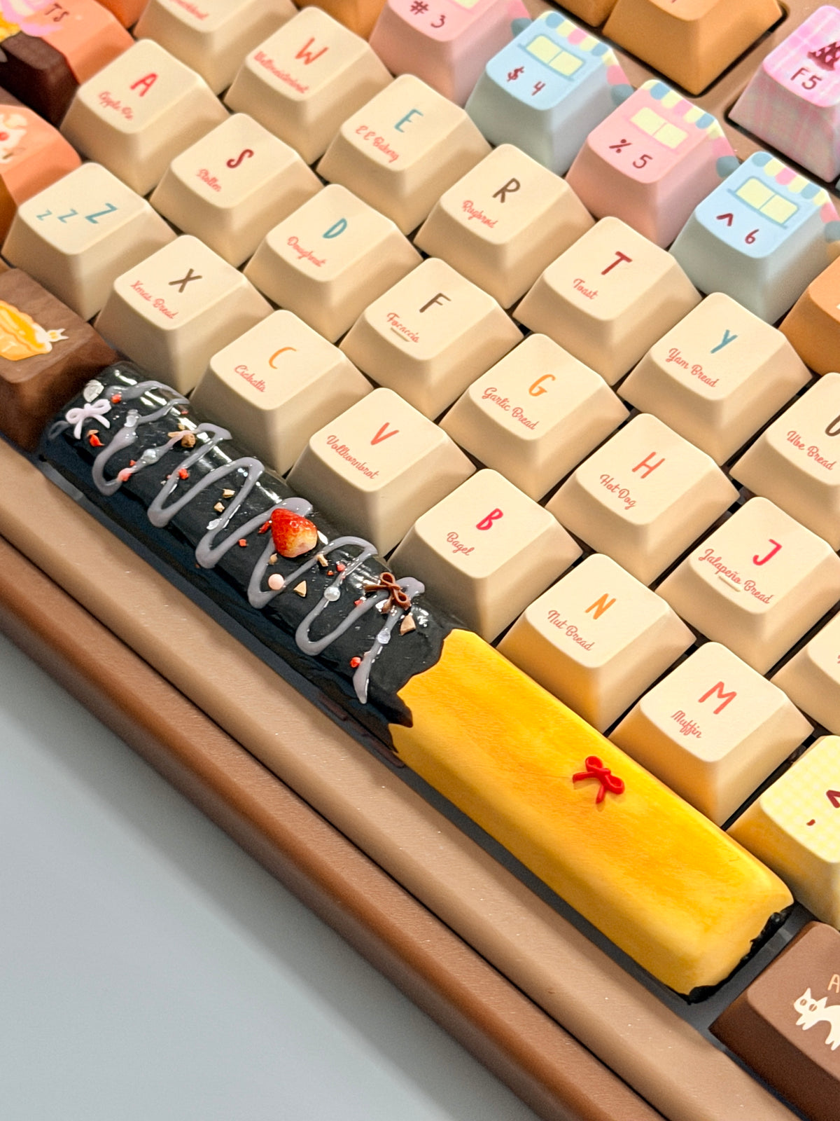 #0307 LazyR Bread Bunny Artisan Keycap | Double-Sided Bread Rabbit Keycap | Cute Bakery-Themed Handmade Keycap for Mechanical Keyboards