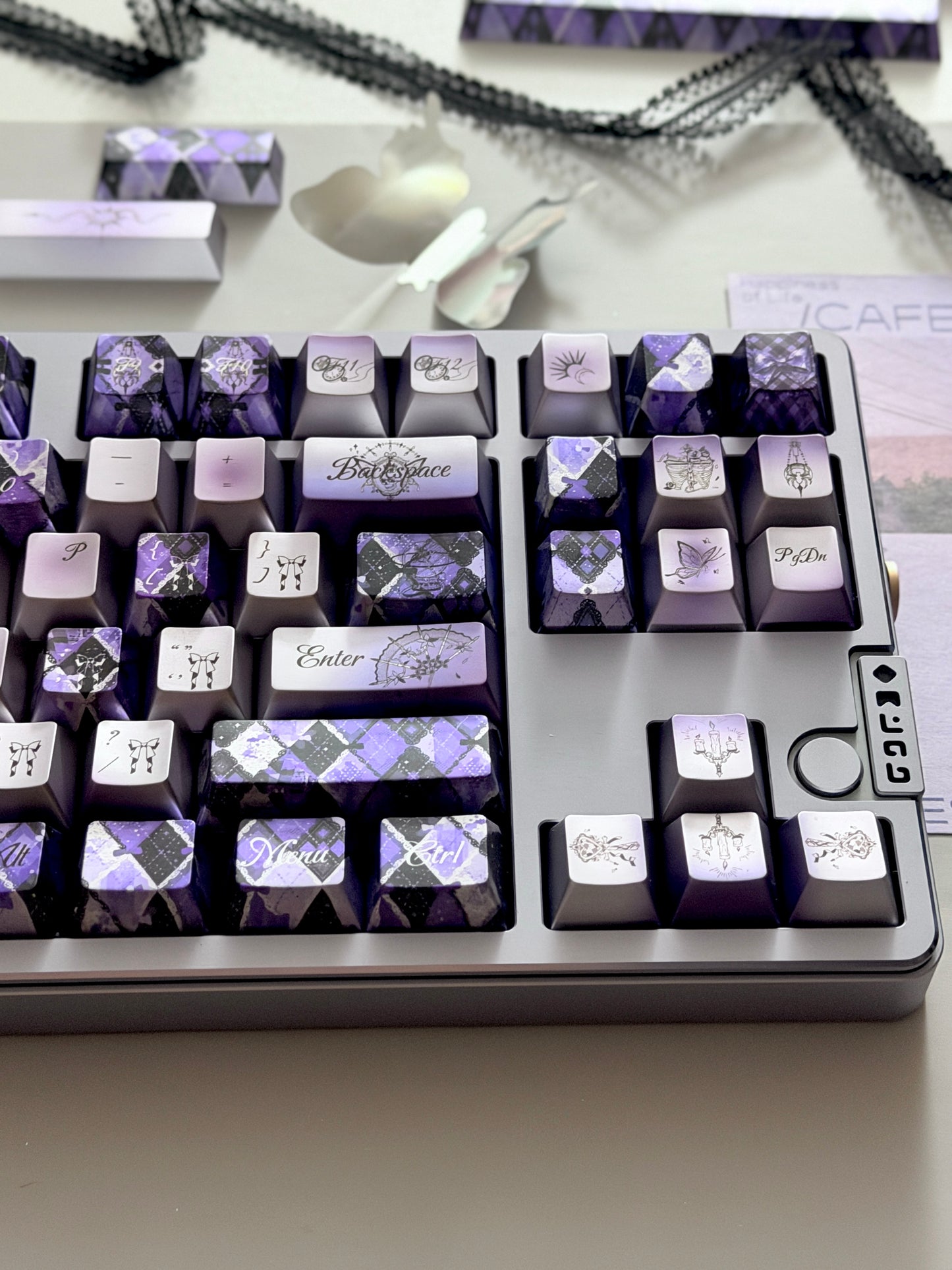 #0284 [Limited Edition] Crimson Haze Purple-Black Gloss Metallic Coated Keycaps（not medal）