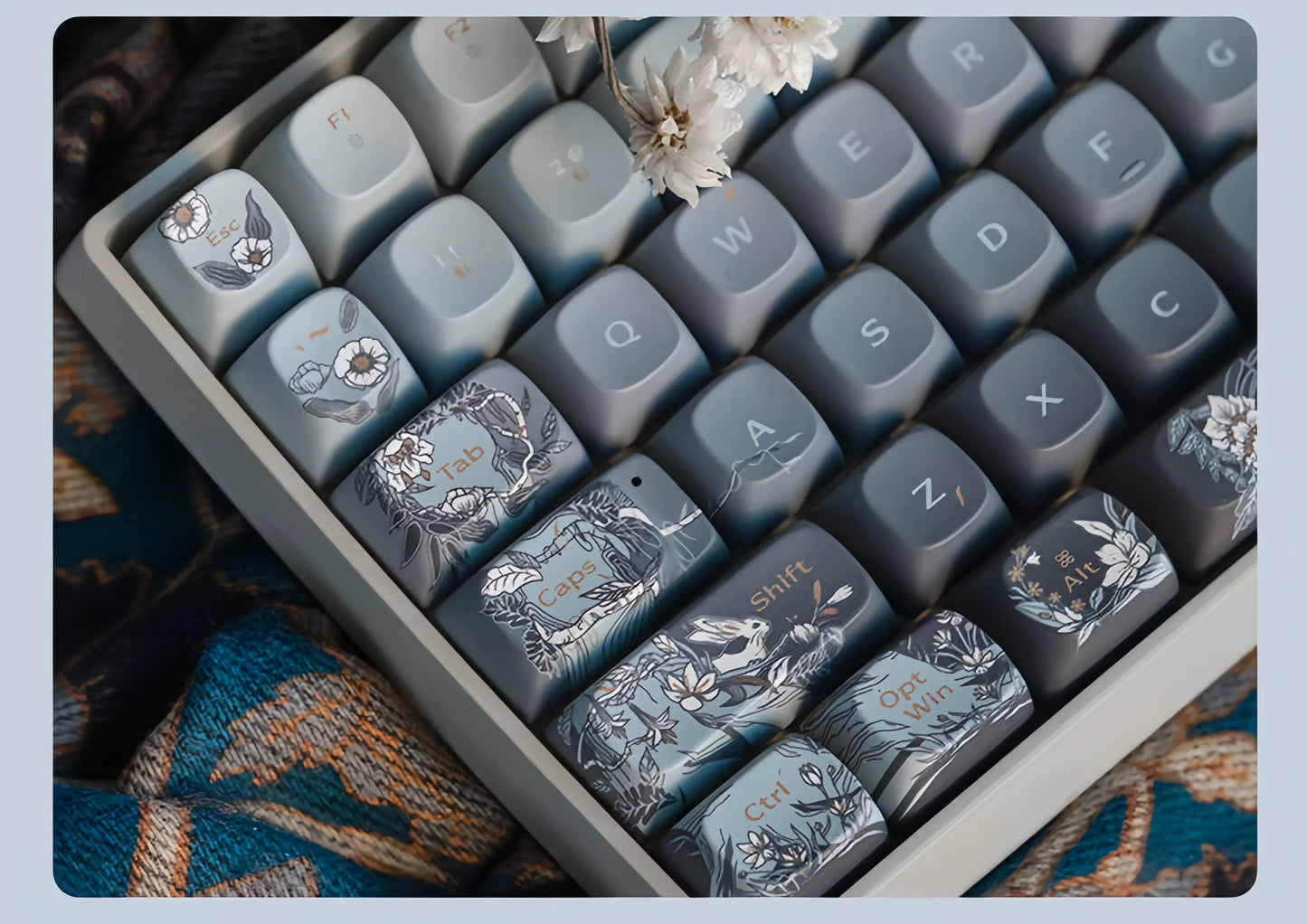 Bloomveil Fantasy Navy Blue Tri-mode wireless Bluetooth mechanical keyboard, cute girl high-value keyboard