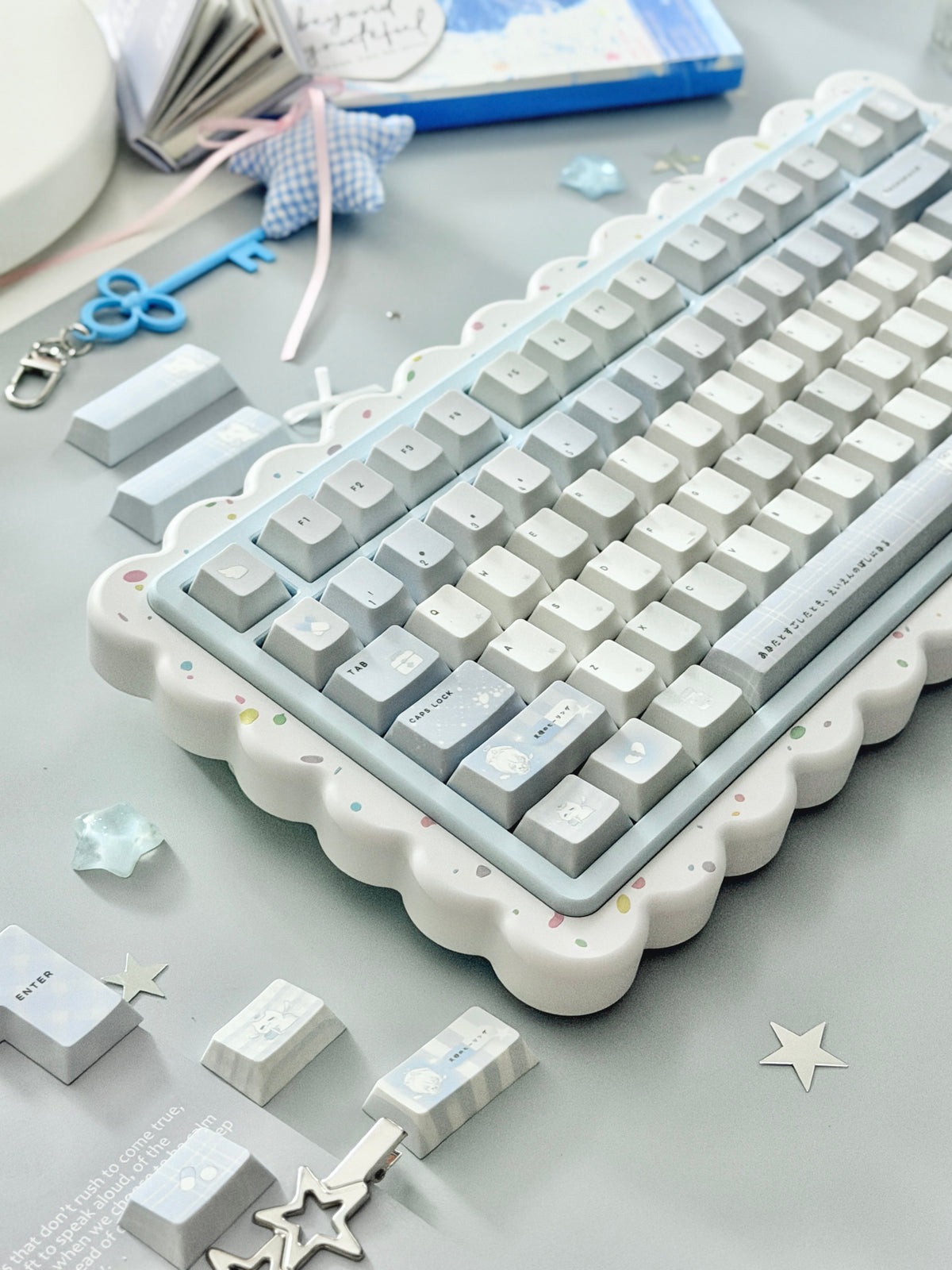 PREORDER Prebuilt Aluminum Custom Mechanical Keyboard Cookies75 Blue White Sugar Set