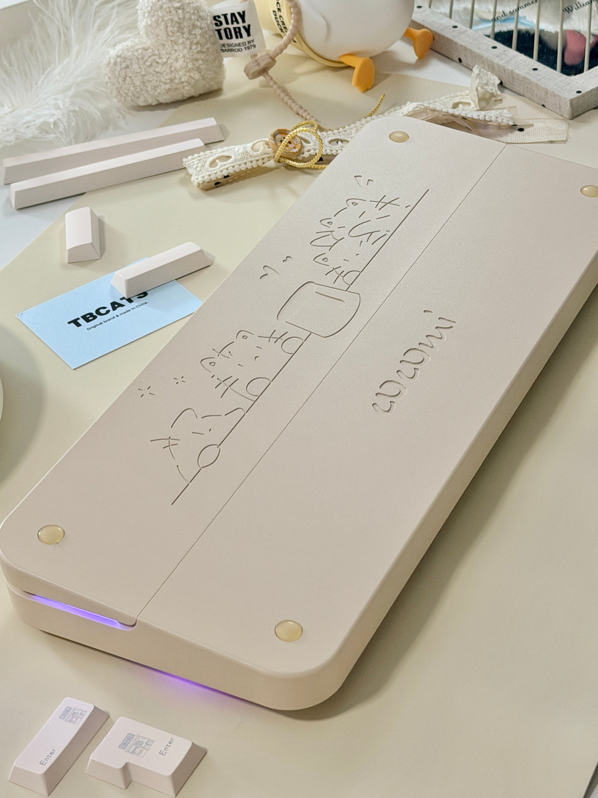 ONLY 1 Instock Prebuilt Aluminum Custom Mechanical Keyboard Cocomi80 Milk Tea Set & Keycaps & Linear Switch