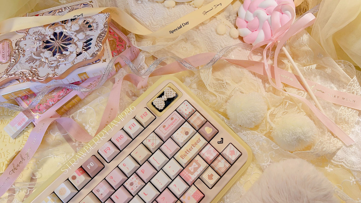 103 Butter Bear Pastel Yellow Pink Cute Keycap