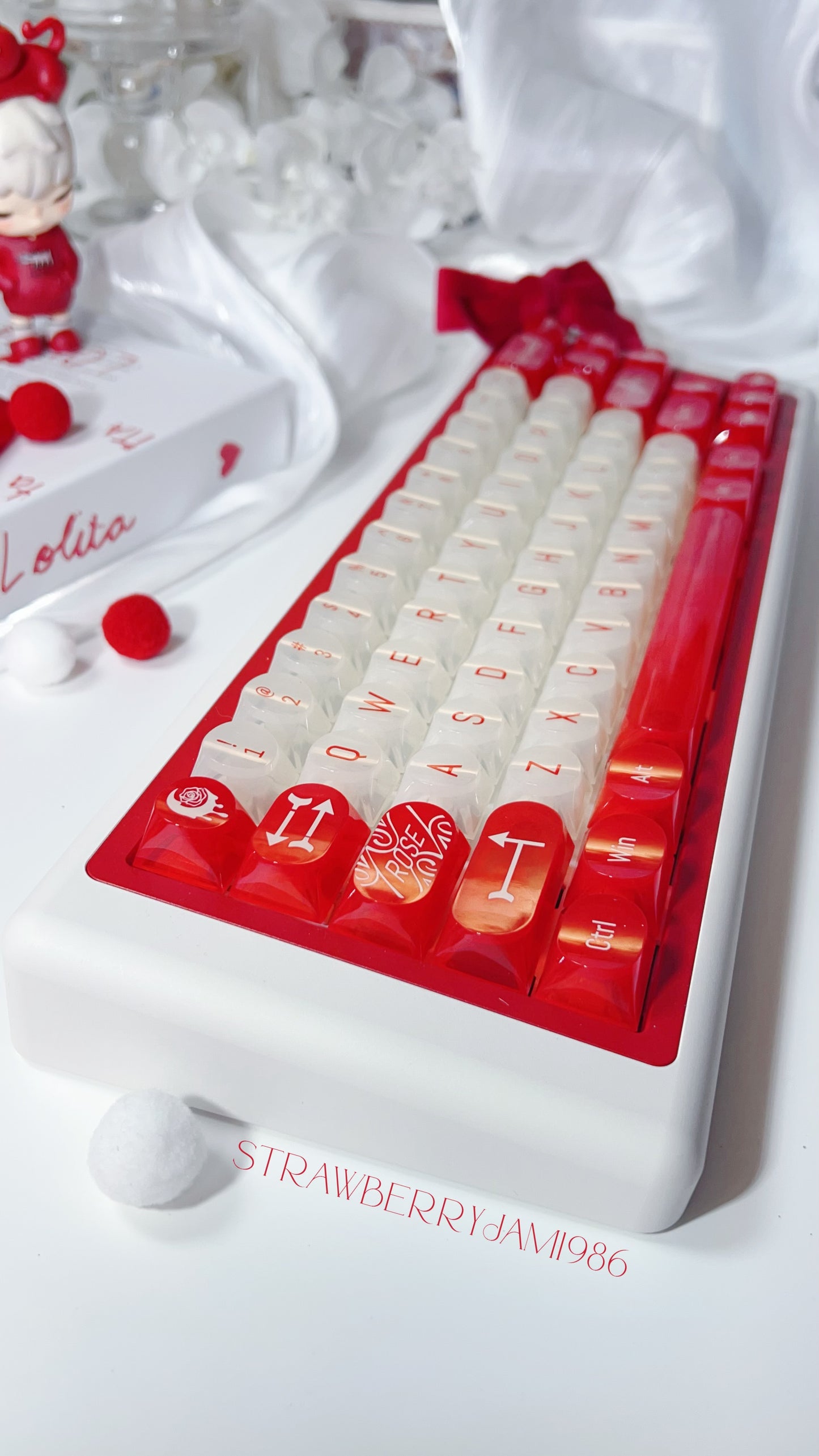 【Only 1 In-stock】Prebuilt Meow65 White Red Aluminum Customized Mechanical Keyboard