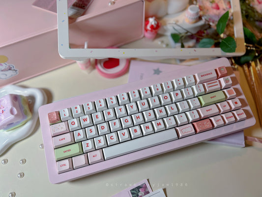 ONLY 1 Instock Prebuilt Aluminum Customized Mechanical Keyboard Oitsso Bite65 Strawberry Cake Aluminum Customized Set