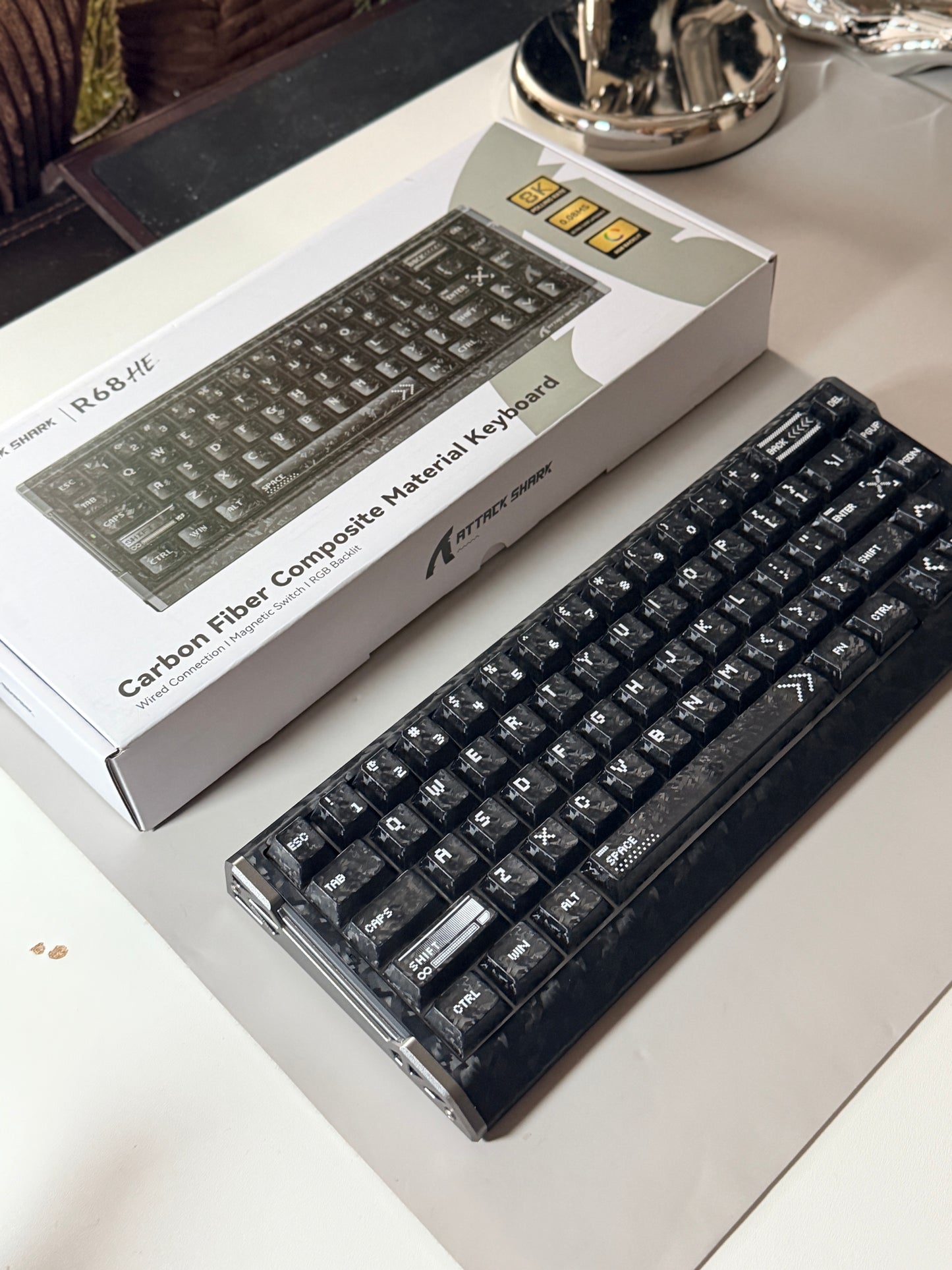 Unboxing Clearance ONLY 1 Instock ATTACK SHARK R68 HE Carbon Fiber Rapid Trigger Gaming Keyboard Magnetic Switch